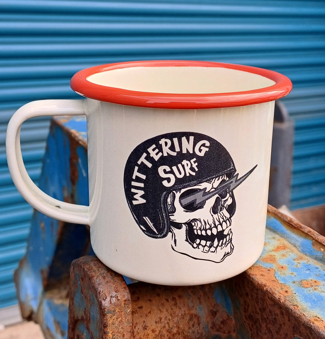 Ride With Me Enamel Camping Mug - Red & Cream - Wittering Surf Shop