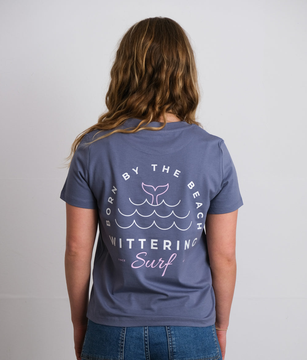Ladies Born By The Beach T-Shirt - Blue Grey
