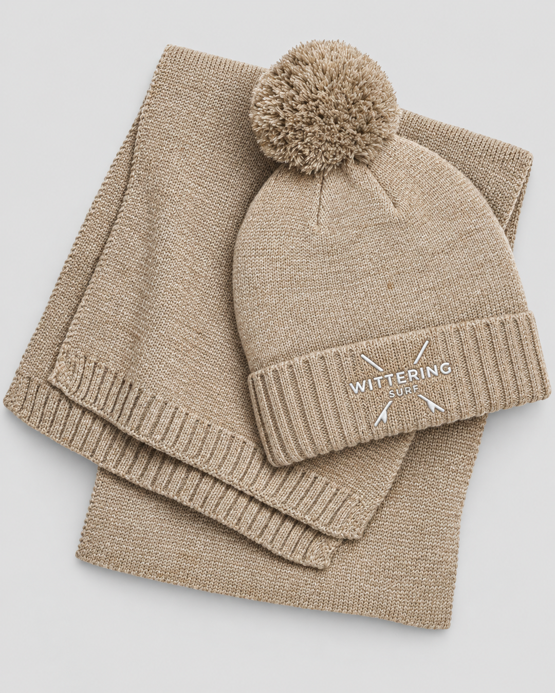 Embroidered Knitted Wittering Surf Hat &amp; Scarf Set