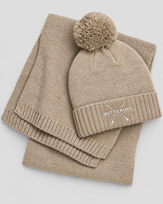 Embroidered Knitted Wittering Surf Hat &amp; Scarf Set