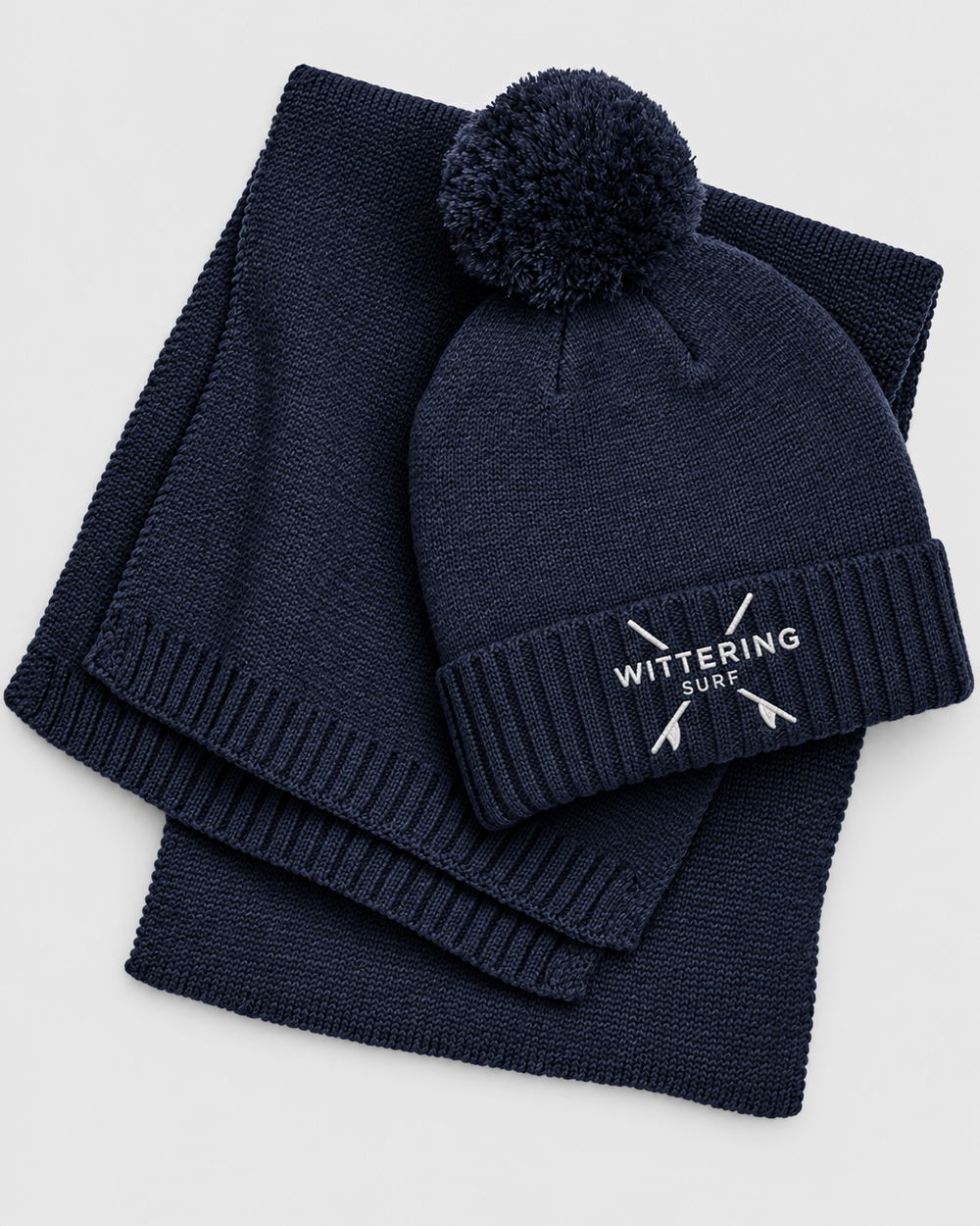Embroidered Knitted Wittering Surf Hat & Scarf Set