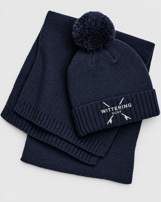 Embroidered Knitted Wittering Surf Hat &amp; Scarf Set