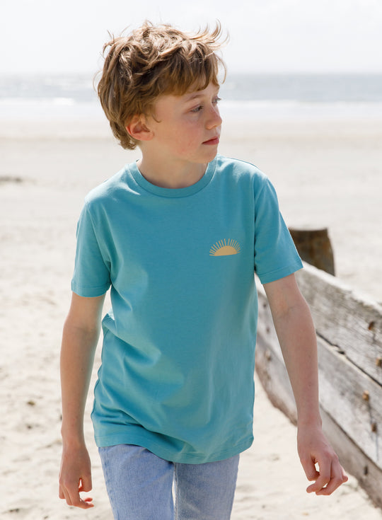 Kids Sunrise T-Shirt - Teal - Wittering Surf Shop