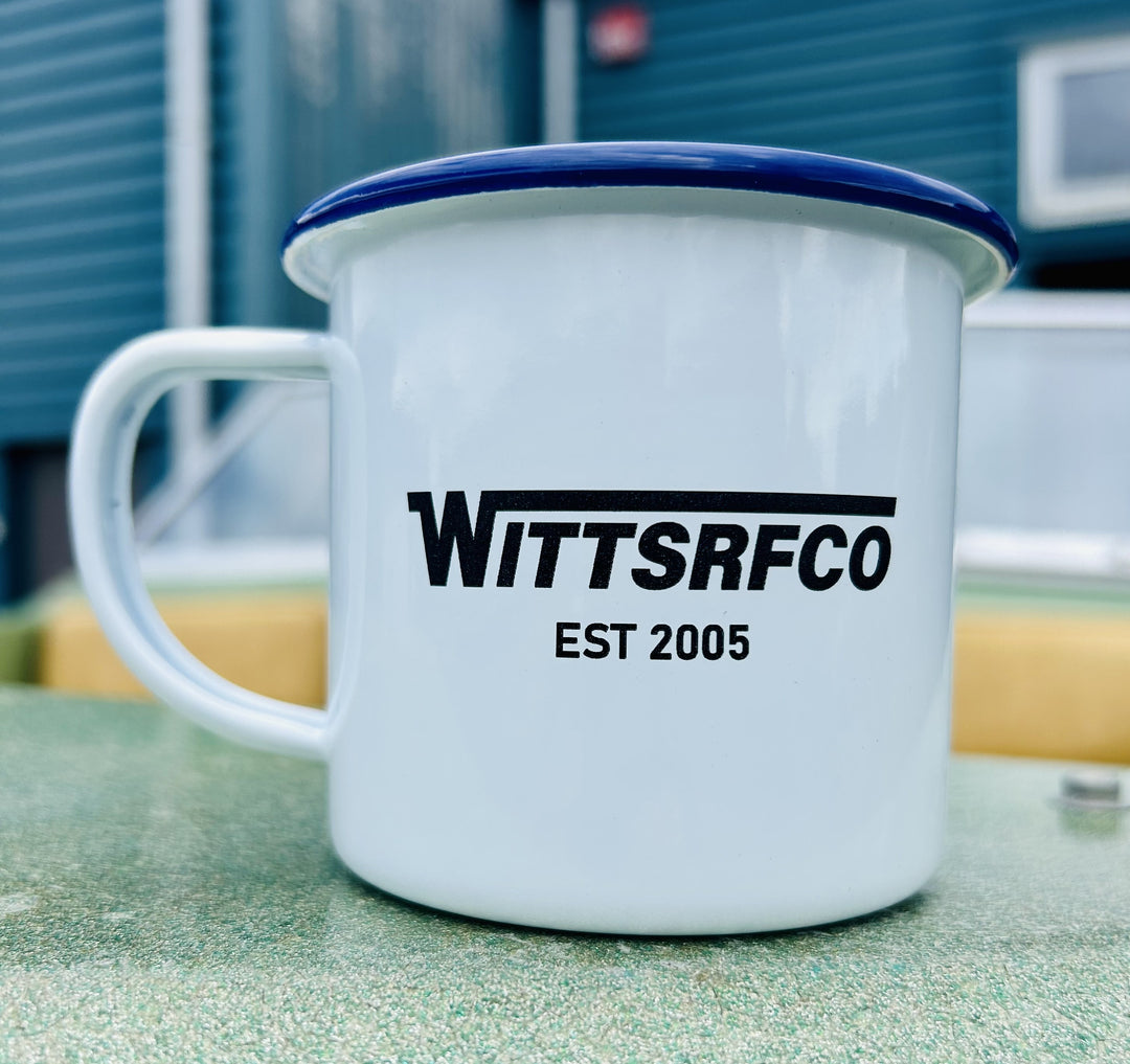 WITTSRFCO Enamel Camping Mug - Blue & White - Wittering Surf Shop