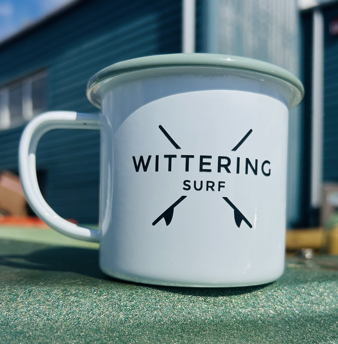 Wittering Surf Enamel Camping Mug - Sage/White - Wittering Surf Shop