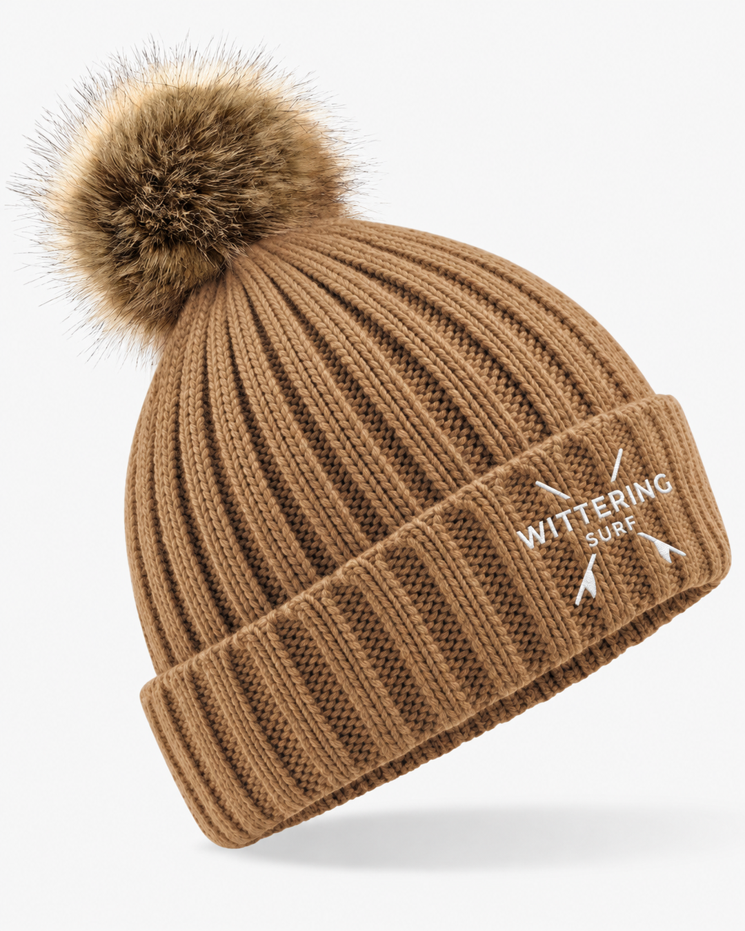 Embroidered No Fur Pom Pom Beanie - 2 Colours