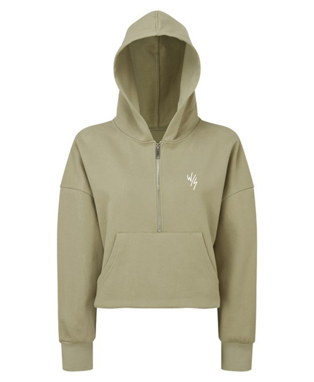 LADIES OVERSIZED CROP HALF ZIP HOODIE SAGE