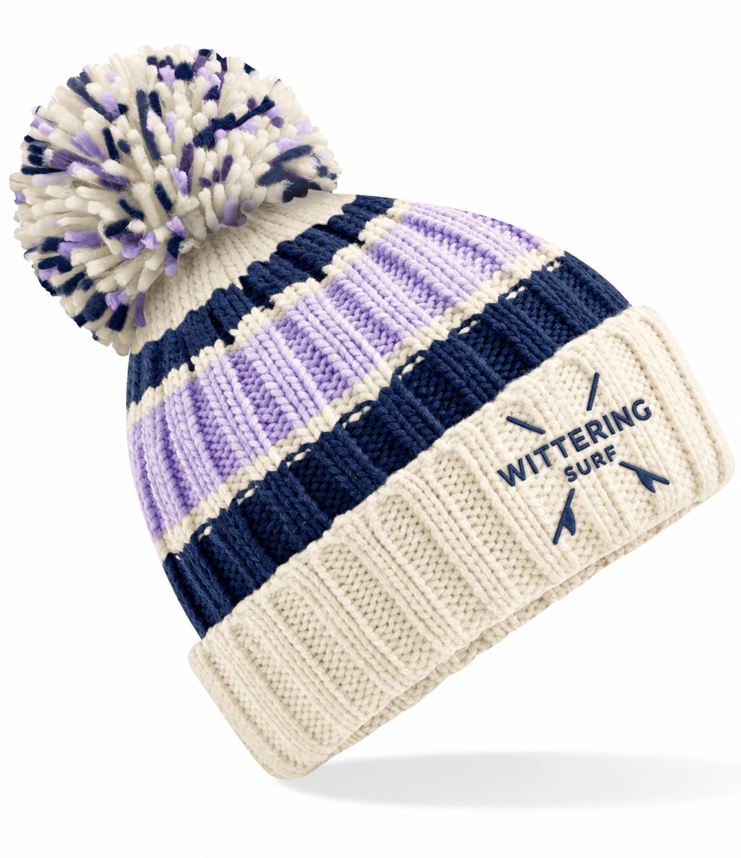 Embroidered Wittering Surf Tidal Beanie - Blueberry Stripe
