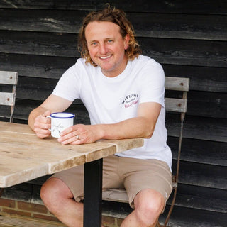 Wittering Surf Enamel Camping Mug - White/Blue