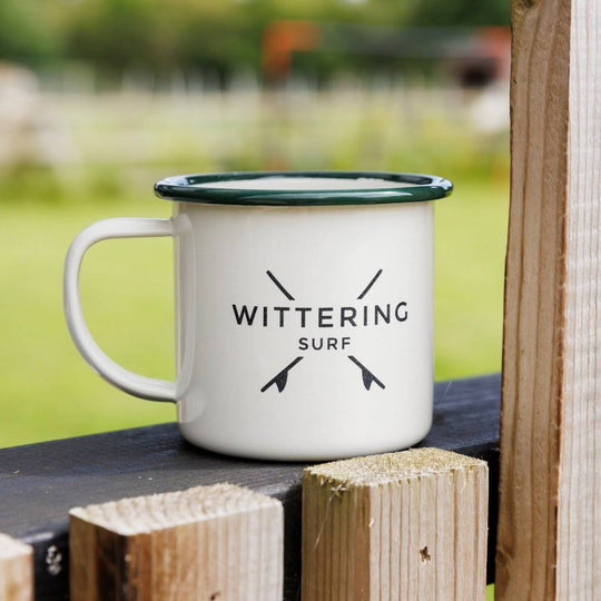 Wittering Surf Enamel Camping Mug - Green/Cream - Wittering Surf Shop