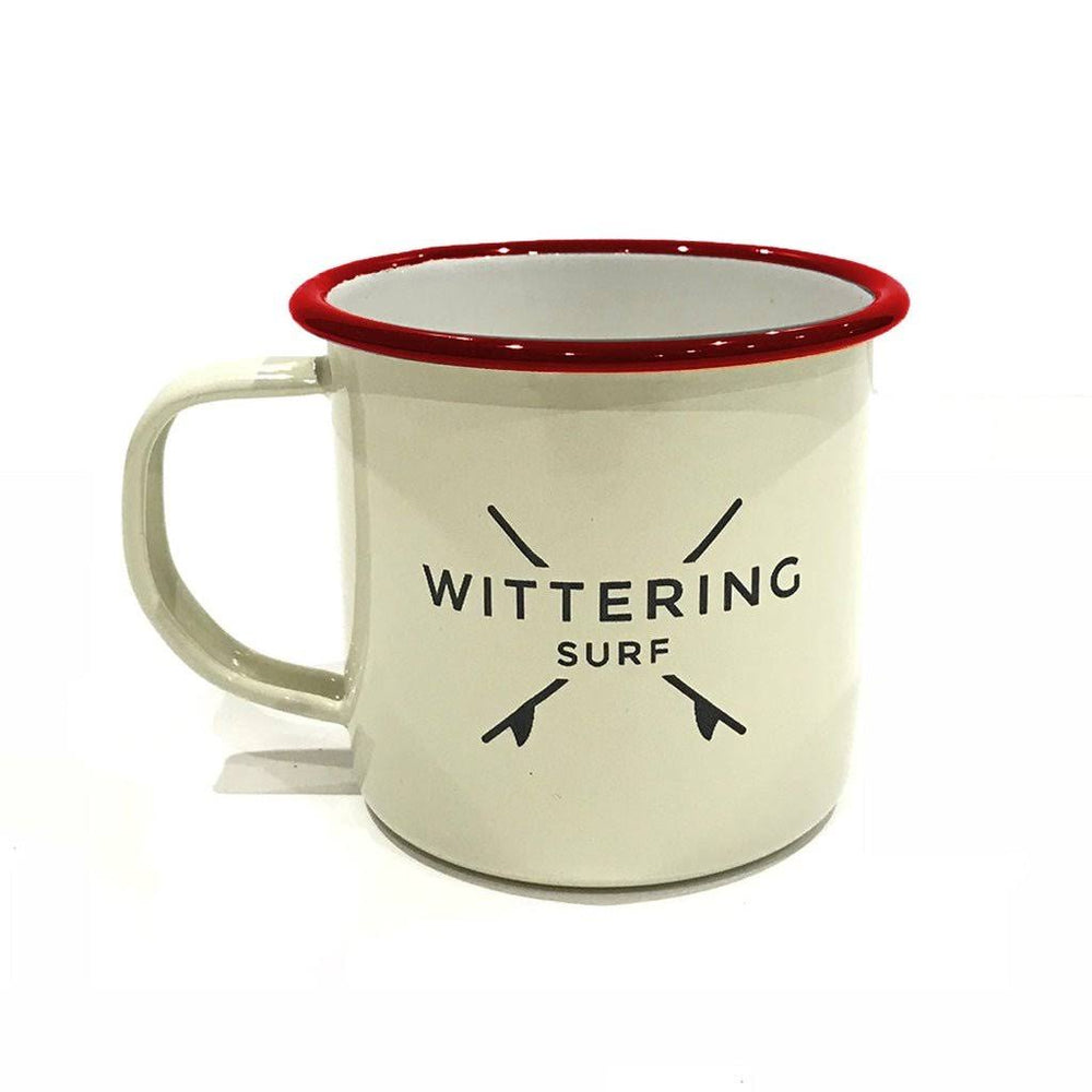 Wittering Surf Enamel Camping Mug - Red/Cream - Wittering Surf Shop