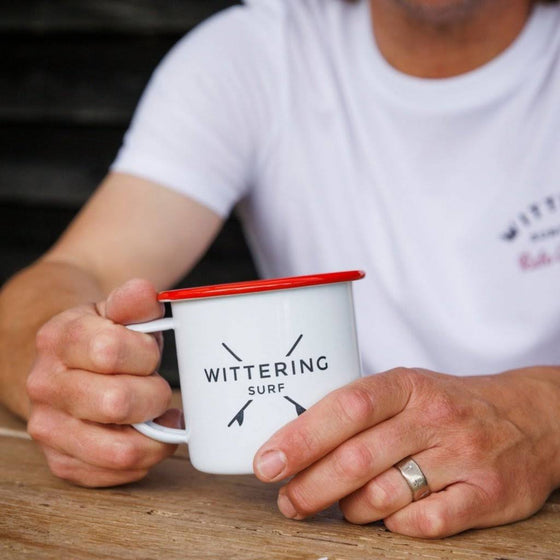 Wittering Surf Enamel Camping Mug - White/Red
