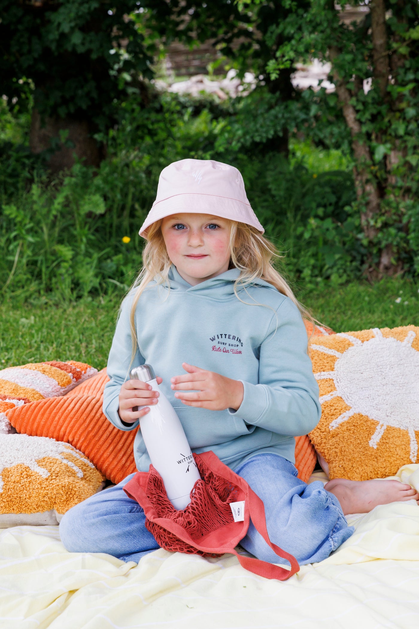 KIDS ORGANIC COTTON EMBROIDERED BUCKET HAT - 4 COLOURS - 2 SIZES