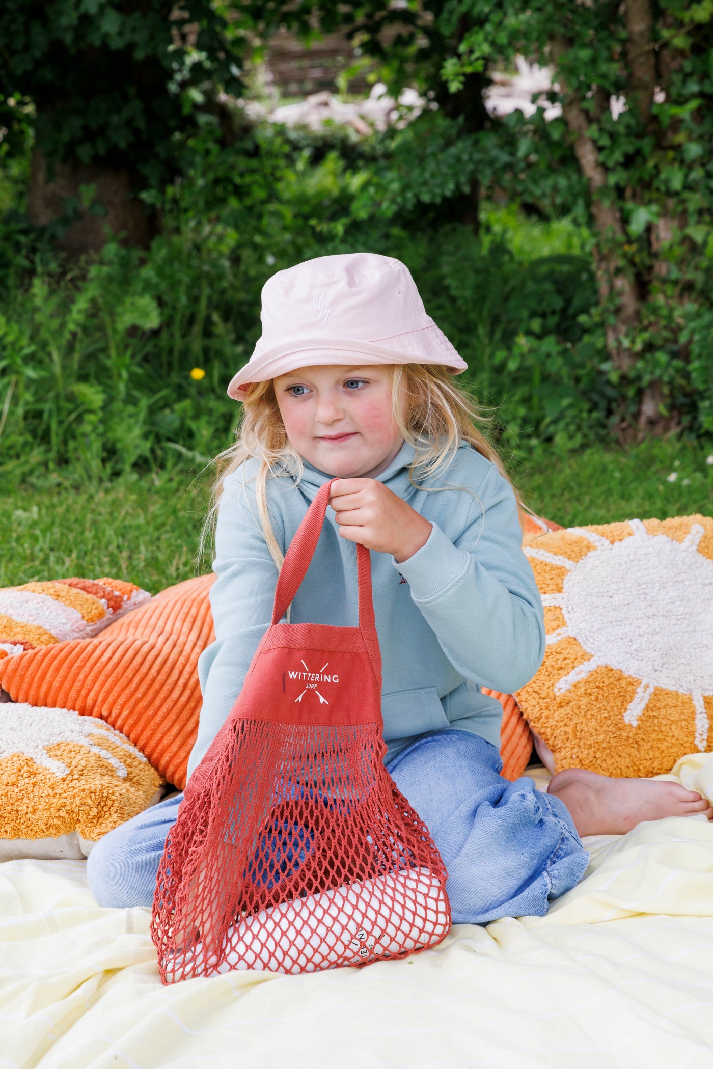 KIDS ORGANIC COTTON EMBROIDERED BUCKET HAT - 4 COLOURS - 2 SIZES